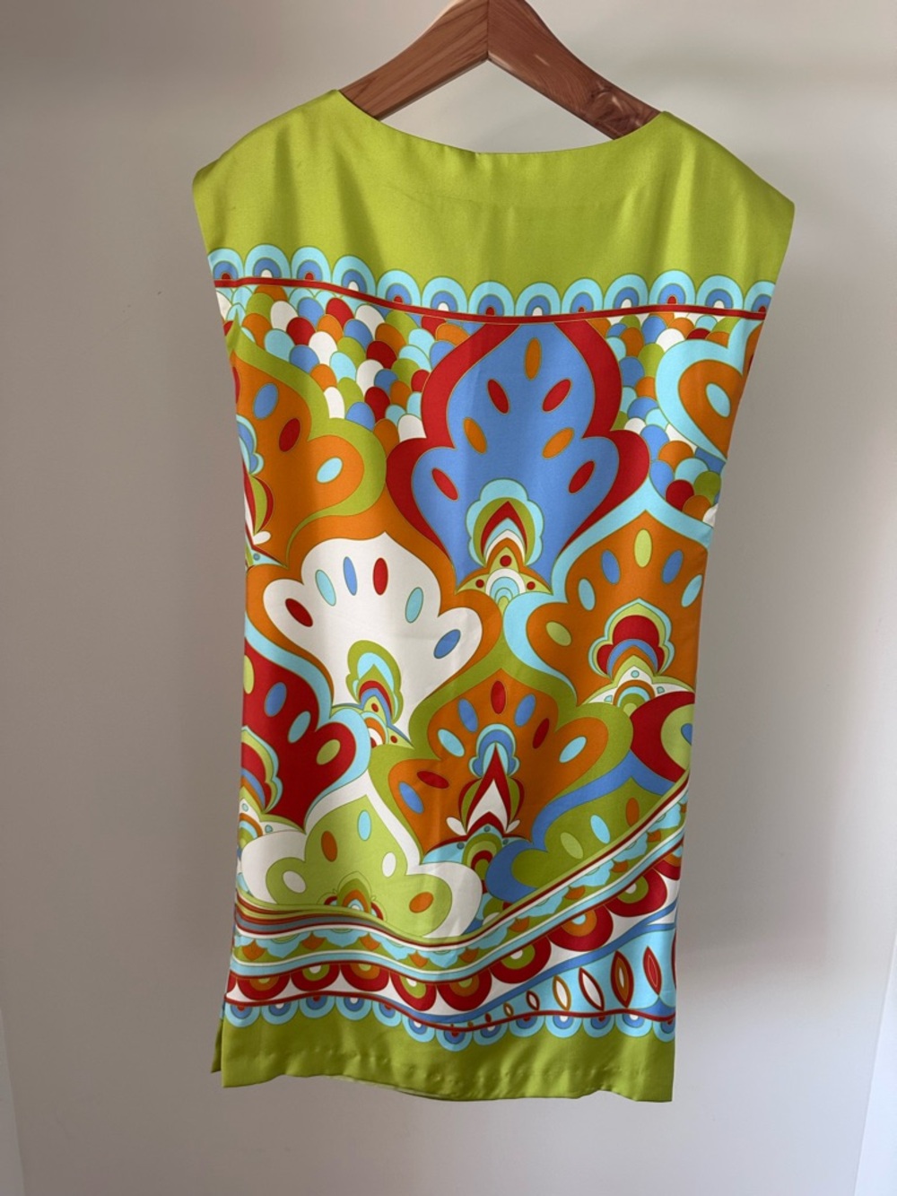 J. McLaughlin Multicolor Psychedelic Silk Mini Dress — Lime, Orange, Blue, Red - Picture 5 of 8